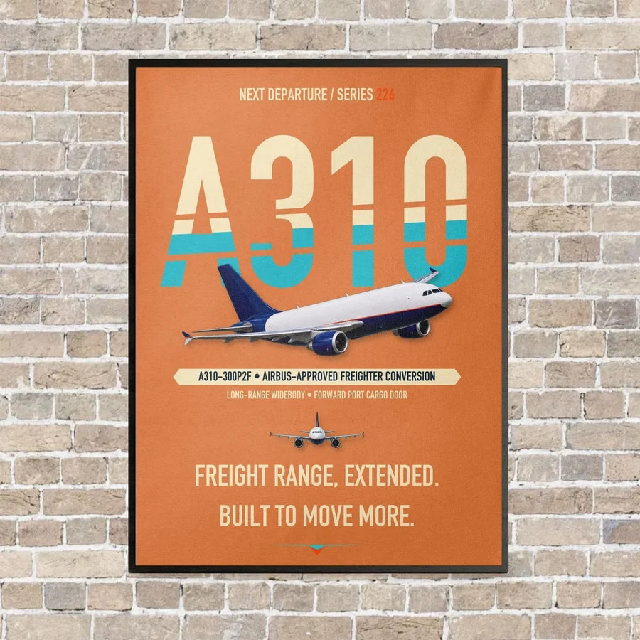 Airbus A310-300P2F vertical canvas print - framed - orange background