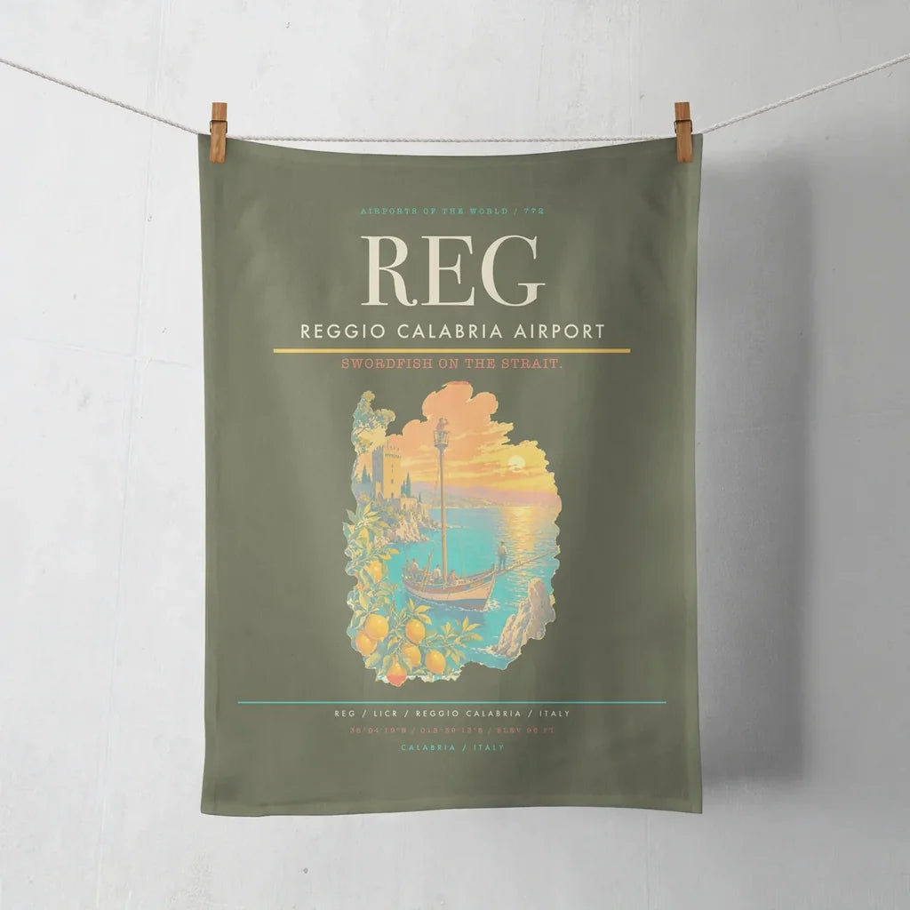 Reggio Calabria Airport (REG) design on green army towel