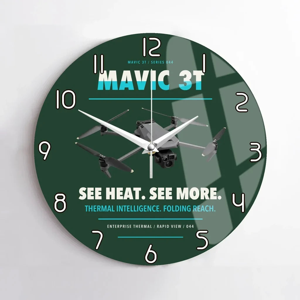 DJI Mavic 3 Thermal design on dark green no frame wall clock