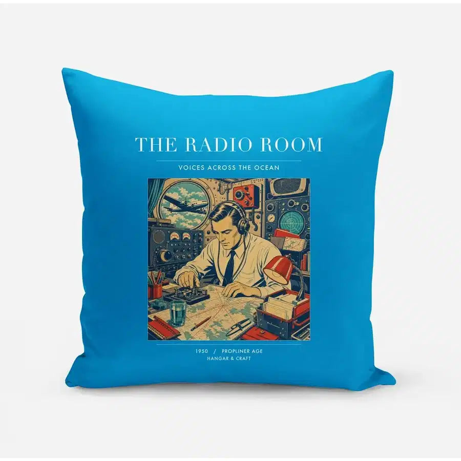 VINTAGE G4106 - The Radio Room - Designed Pillows design on turquoise