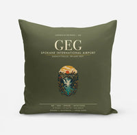 Thumbnail for Spokane International Airport (GEG) design on green army pillow