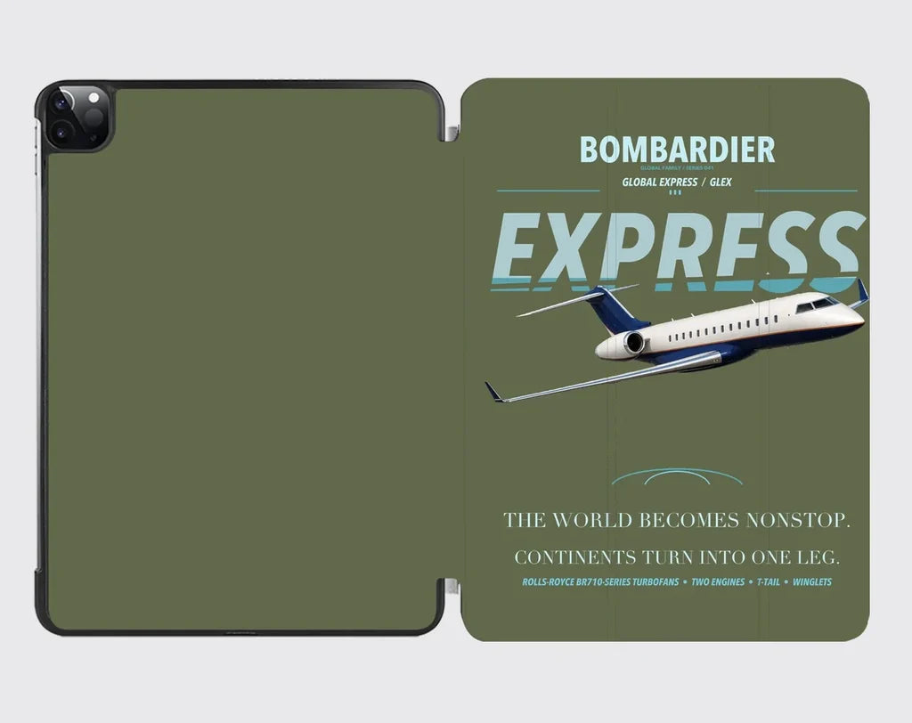 Bombardier Global Express design on green army ipad tablet case