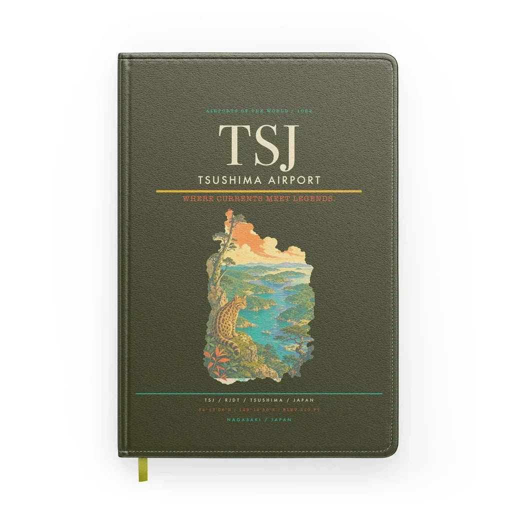 Tsushima Airport (TSJ) design on green army notebook