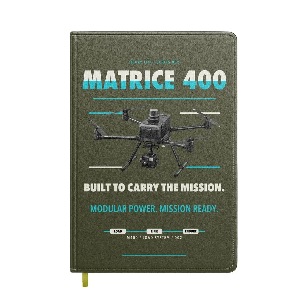 DJI Matrice 400 design on green army notebook