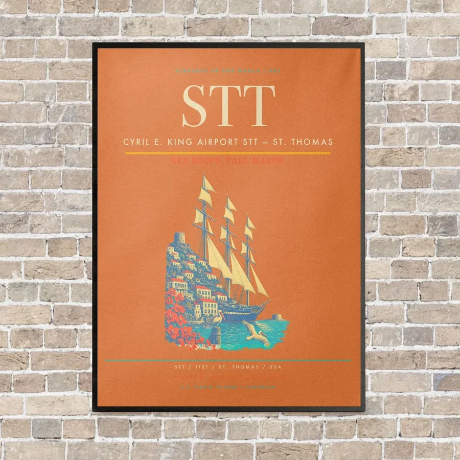 Cyril E. King Airport STT — St. Thomas vertical canvas print - framed - orange background