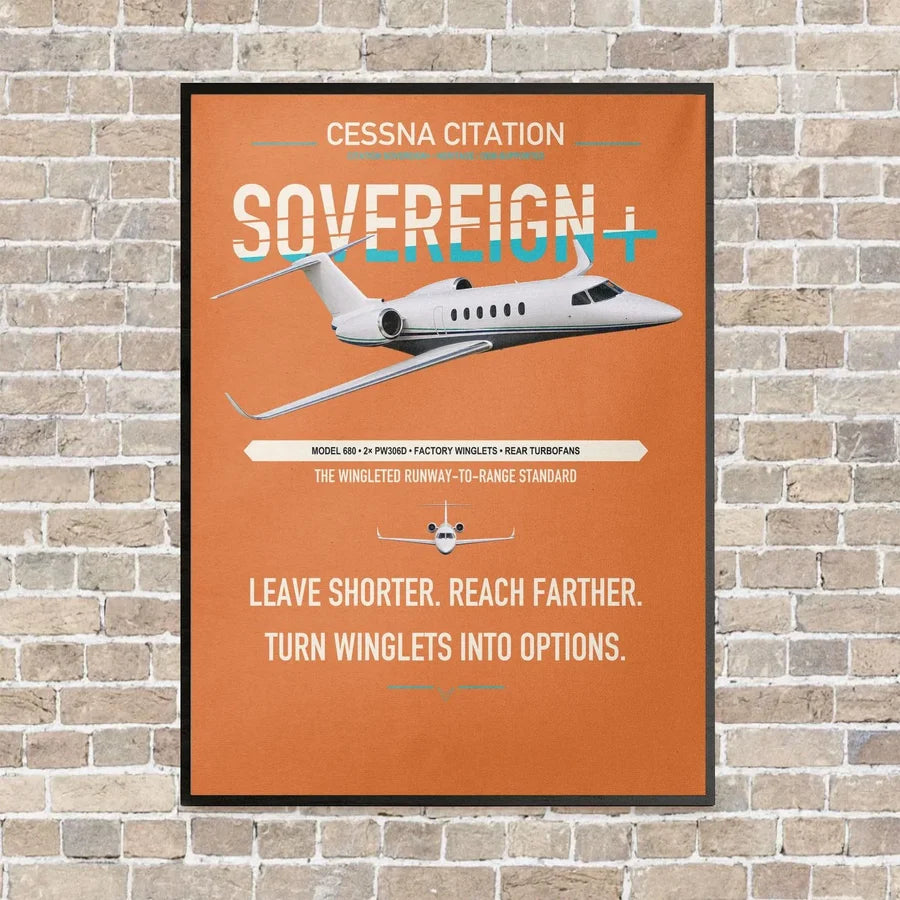 Cessna Citation Sovereign+ vertical canvas print - framed - orange background