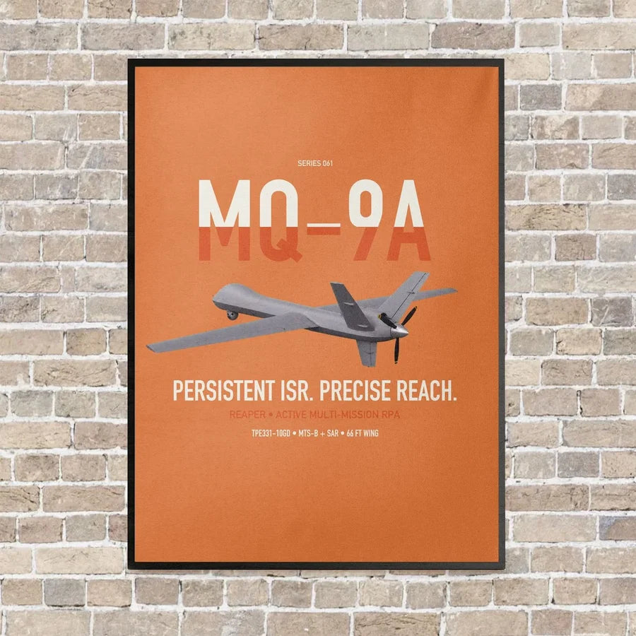 MQ-9A Reaper vertical canvas print - framed - orange background