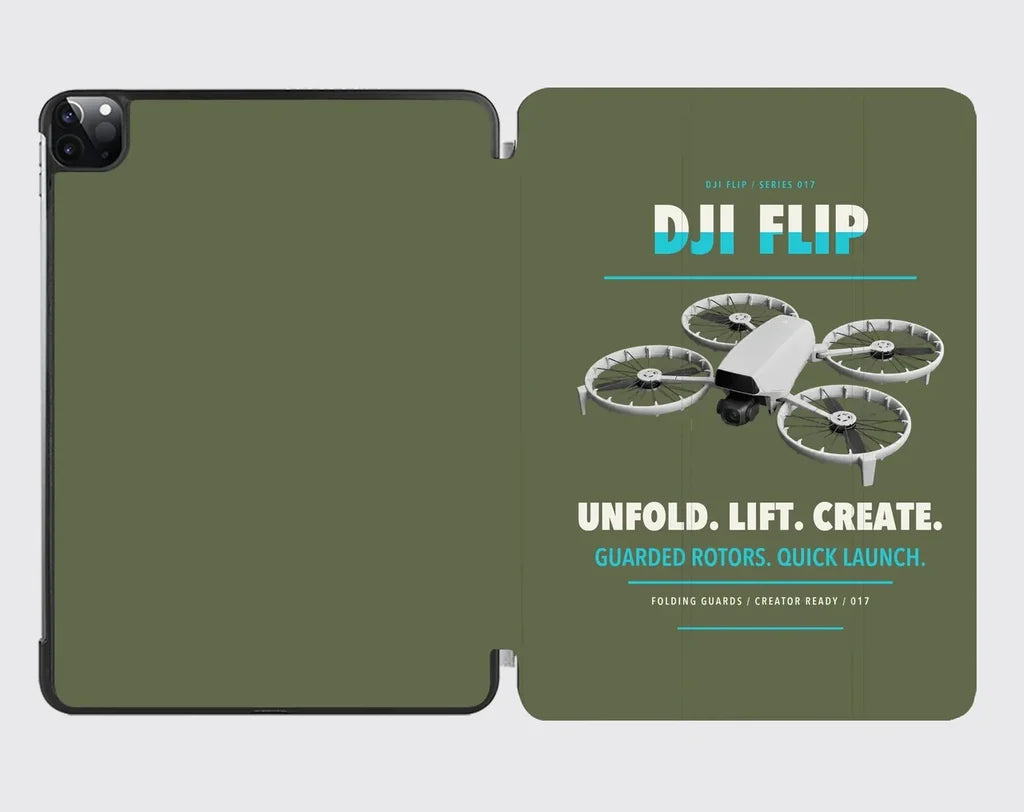DJI Flip design on green army ipad tablet case