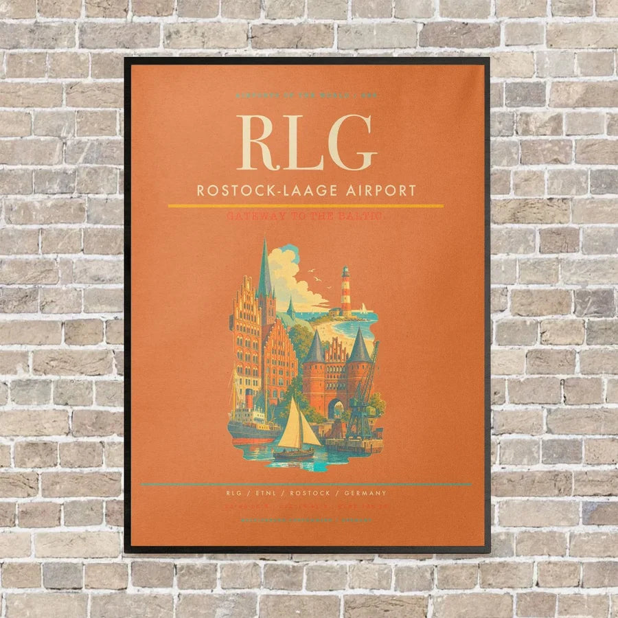 Rostock-Laage Airport RLG vertical canvas print - framed - orange background