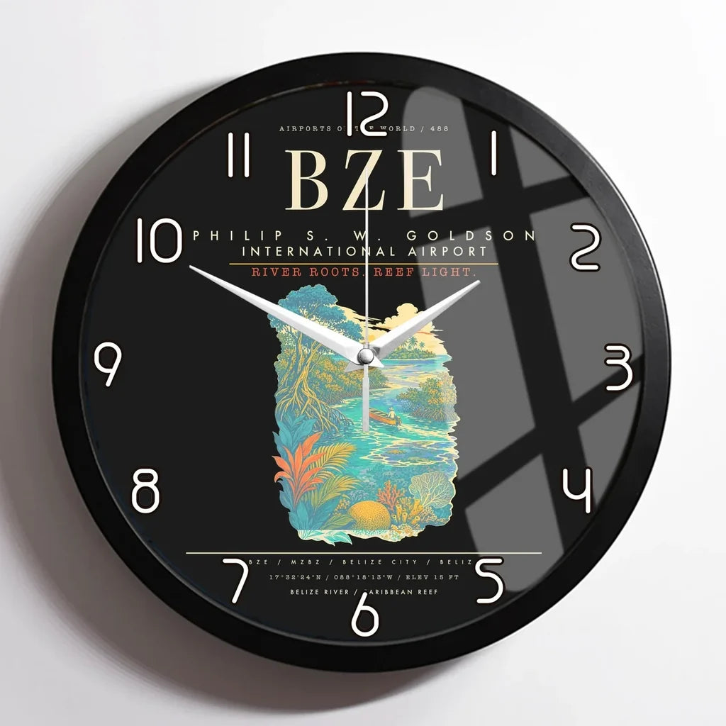 Philip S. W. Goldson International Airport BZE Wall-Clock Framed - Black
