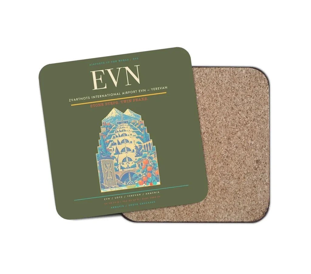 Zvartnots International Airport (EVN) design on green army 1 piece coaster