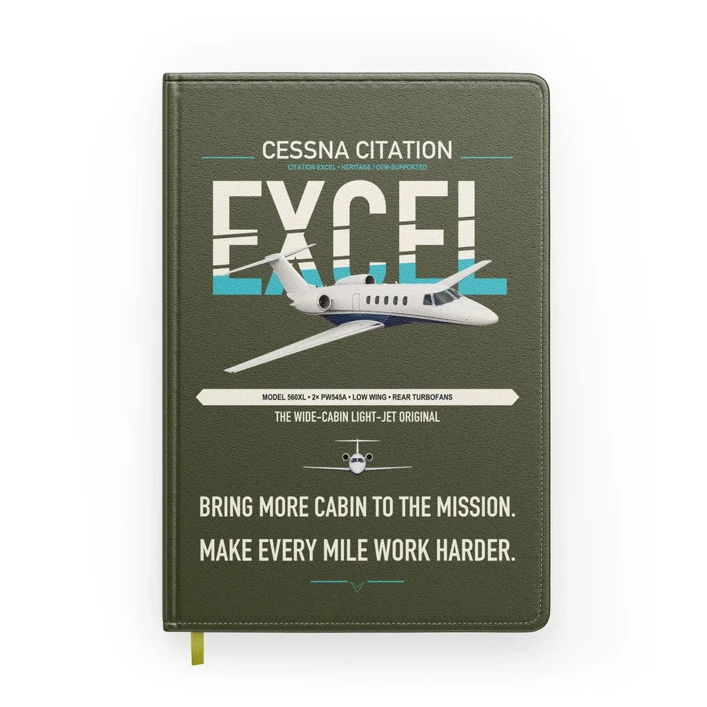 Cessna Citation Excel design on green army notebook