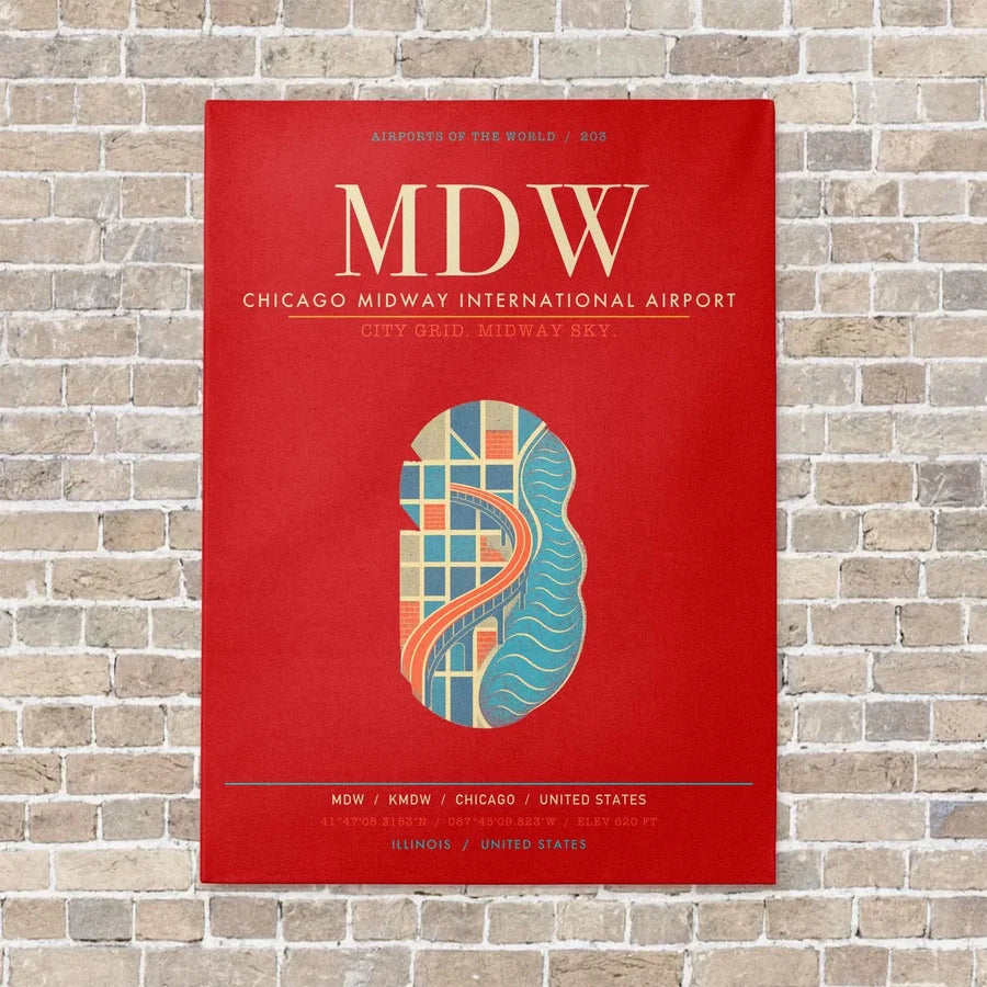 Chicago Midway International Airport MDW - Canvas Framed - Red