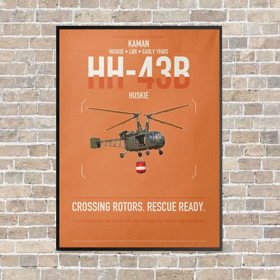 Kaman HH-43B Huskie vertical canvas print - framed - orange background