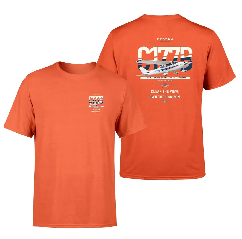 Cessna 177B Cardinal design on orange t-shirt, double-side print