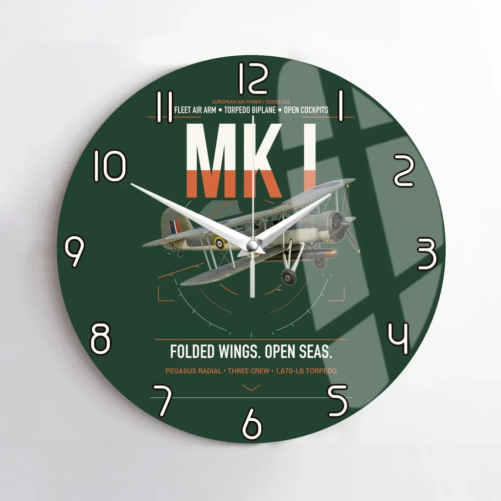 Fairey Swordfish Mk I design on dark green no frame wall clock