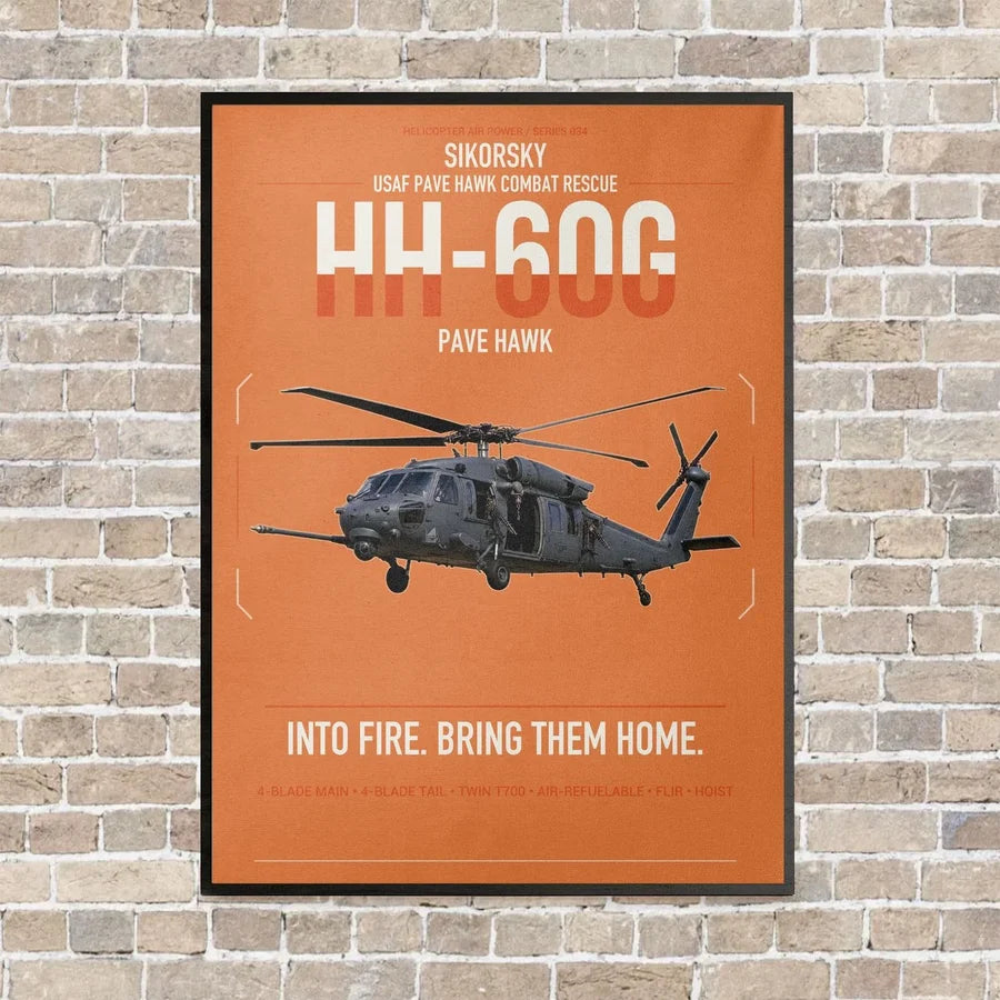 Sikorsky HH-60G Pave Hawk vertical canvas print - framed - orange background