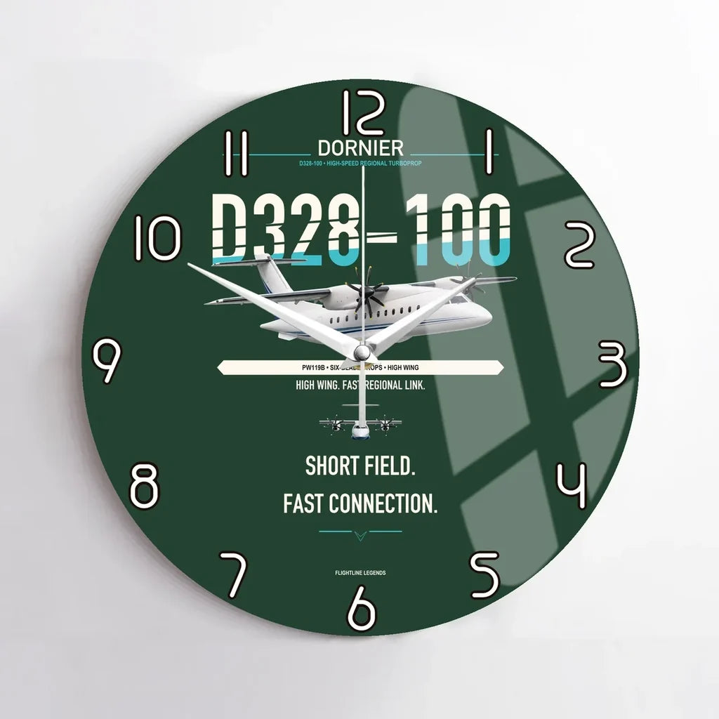 Dornier D328-100 design on dark green no frame wall clock