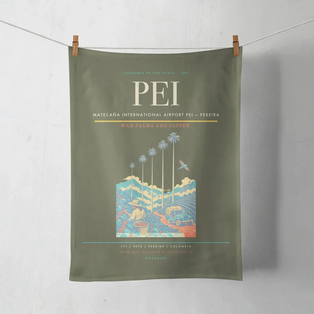 Matecaña International Airport (PEI) design on green army towel