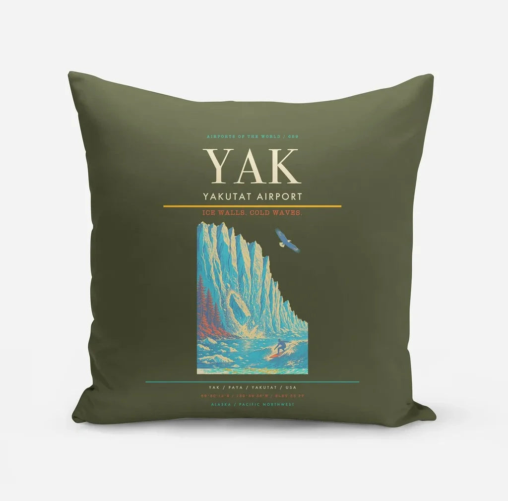 Yakutat Airport (YAK) design on green army pillow