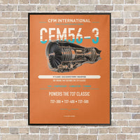 Thumbnail for CFM56-3 vertical canvas print - framed - orange background