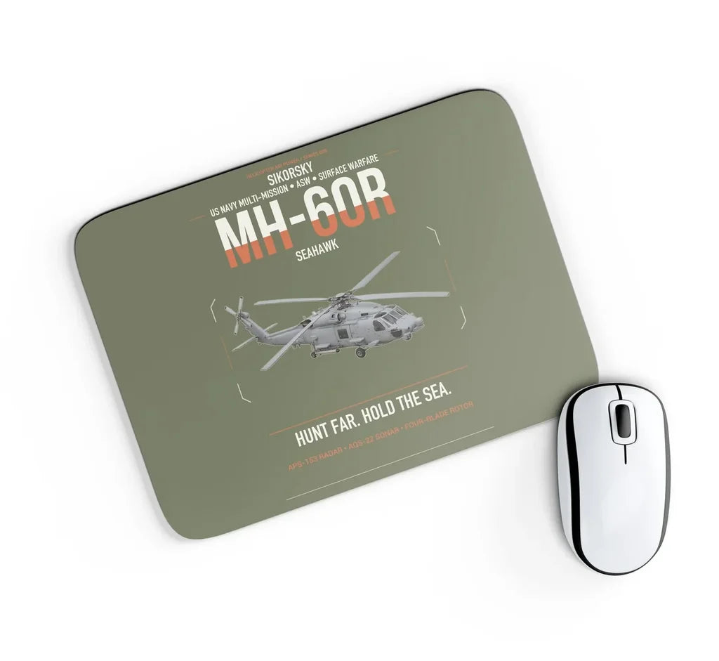 Sikorsky MH-60R Seahawk design on green army rectangle mouse pad