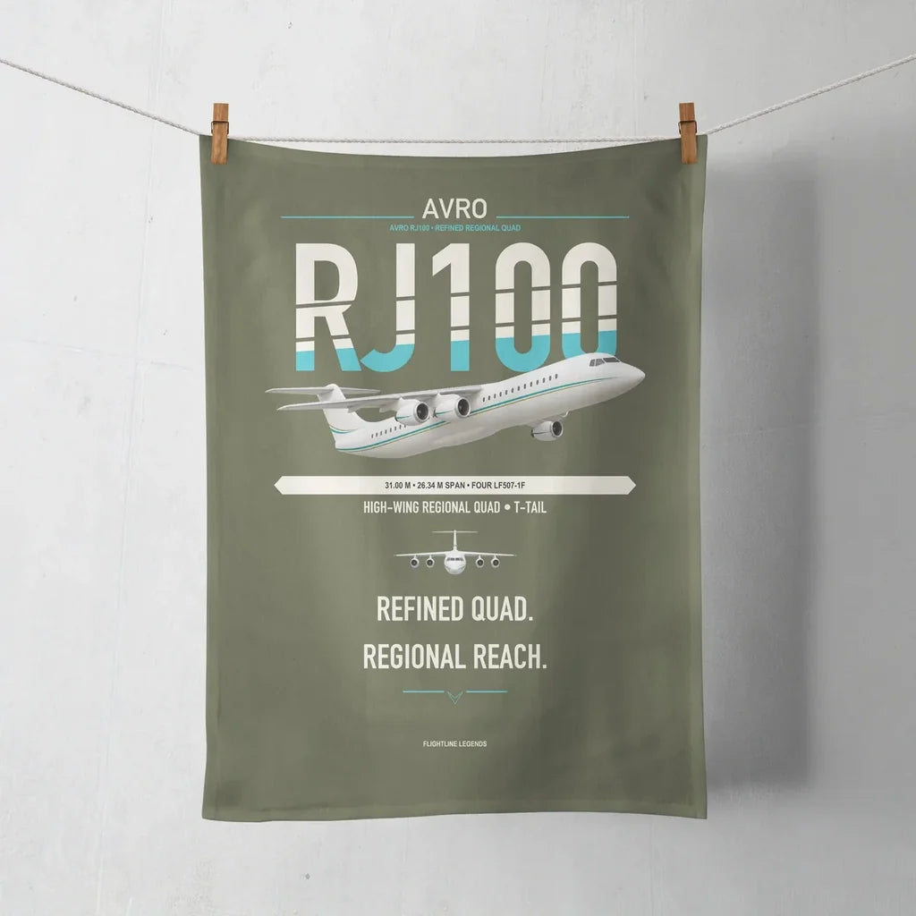 Avro RJ100 design on green army towel