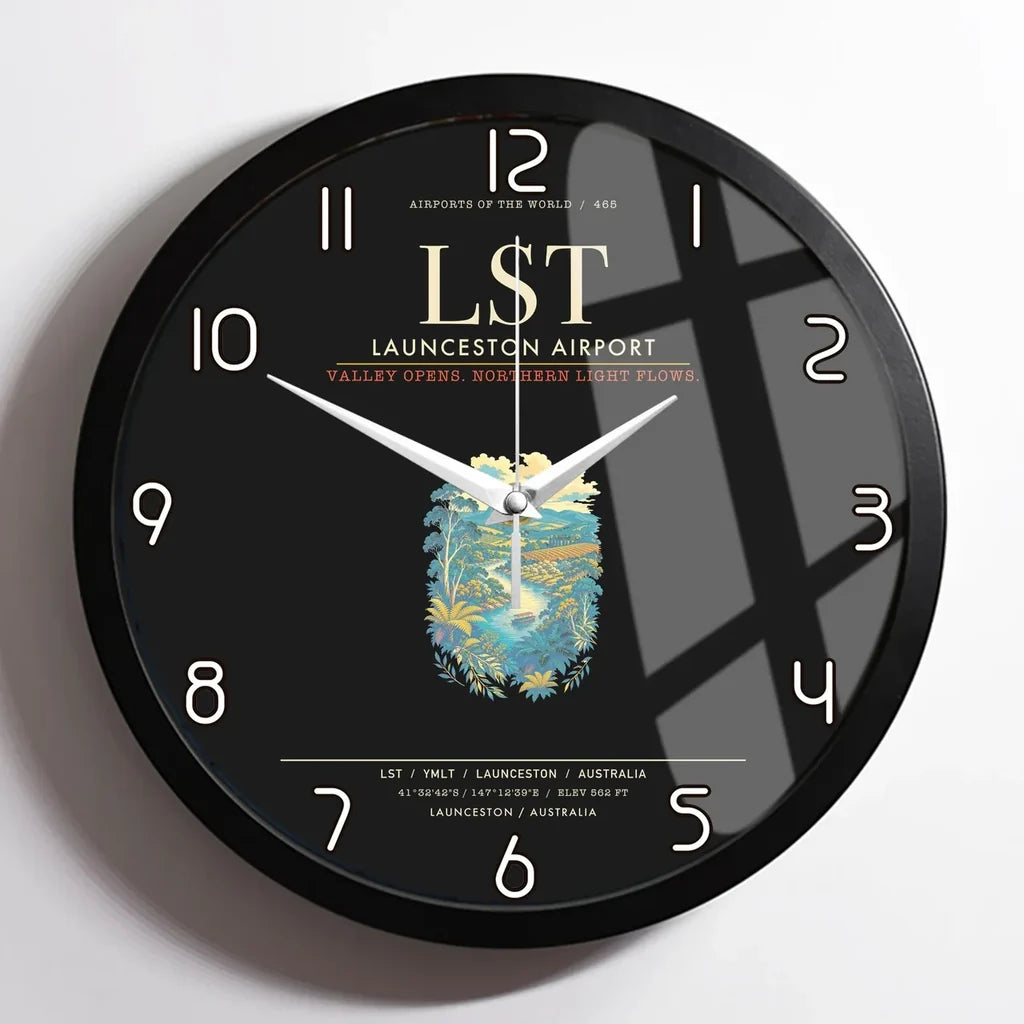 Launceston Airport LST Wall-Clock Framed - Black