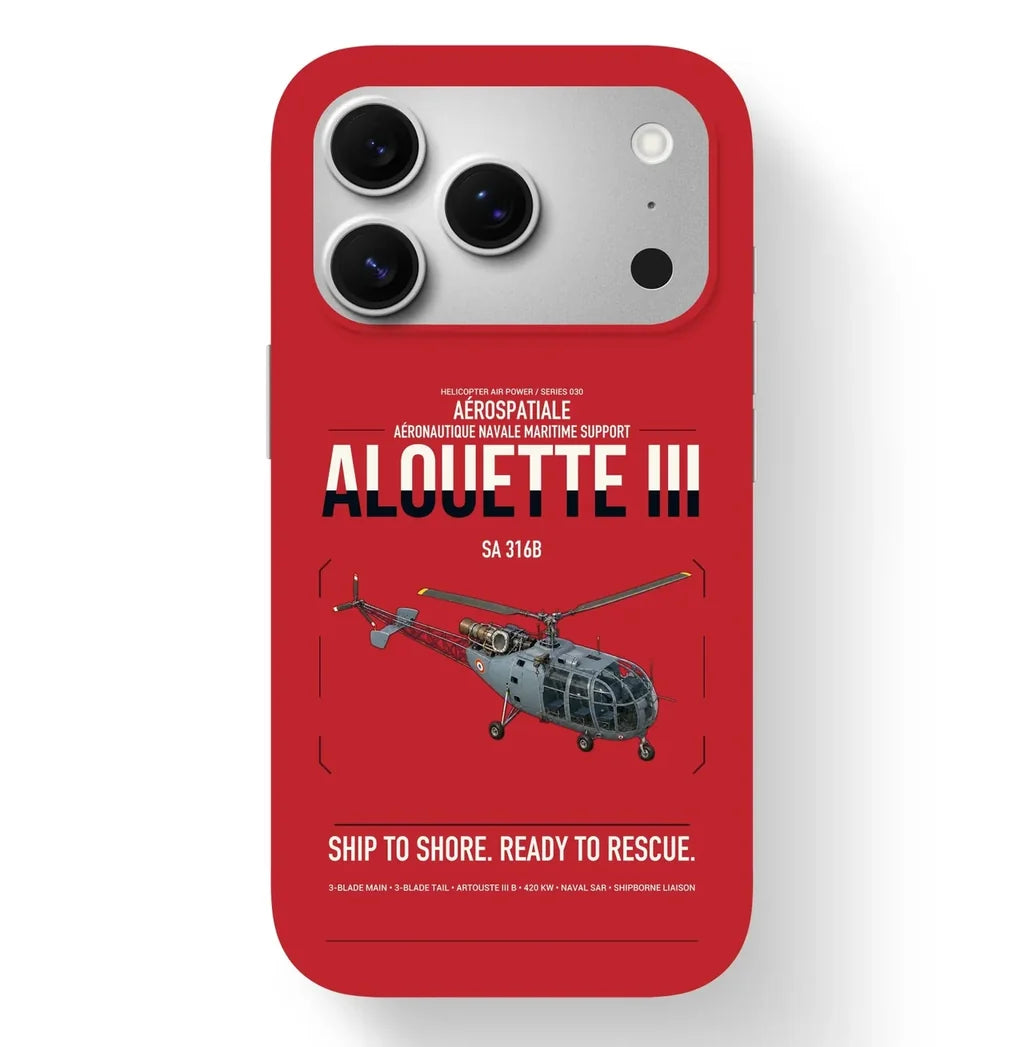 Aérospatiale SA 316B Alouette III design on red magsafe iphone case, for iPhone 17 Pro