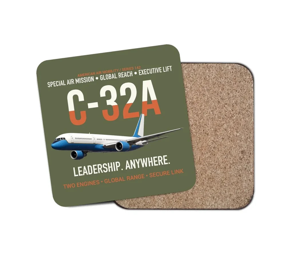 C-32A Air Force Two Global Reach design on green army 1 piece coaster