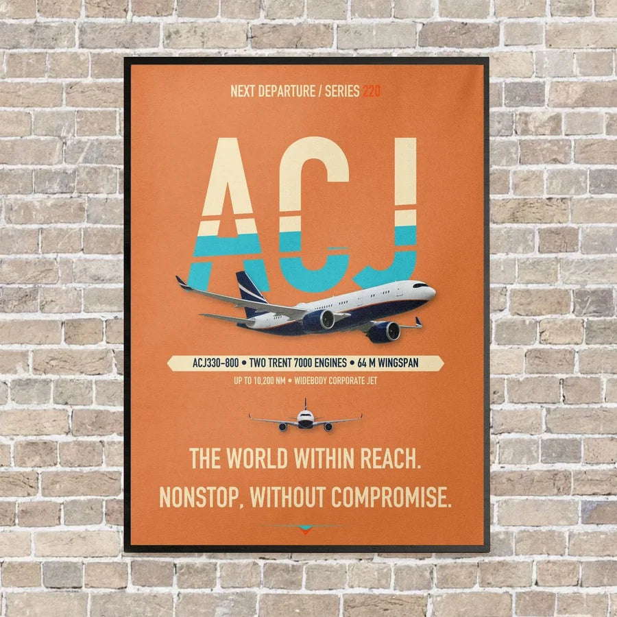 Airbus ACJ330neo / exact ACJ330-800 vertical canvas print - framed - orange background