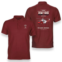 Thumbnail for Leonardo AW189 design on red double-side polo t-shirt, double-side print