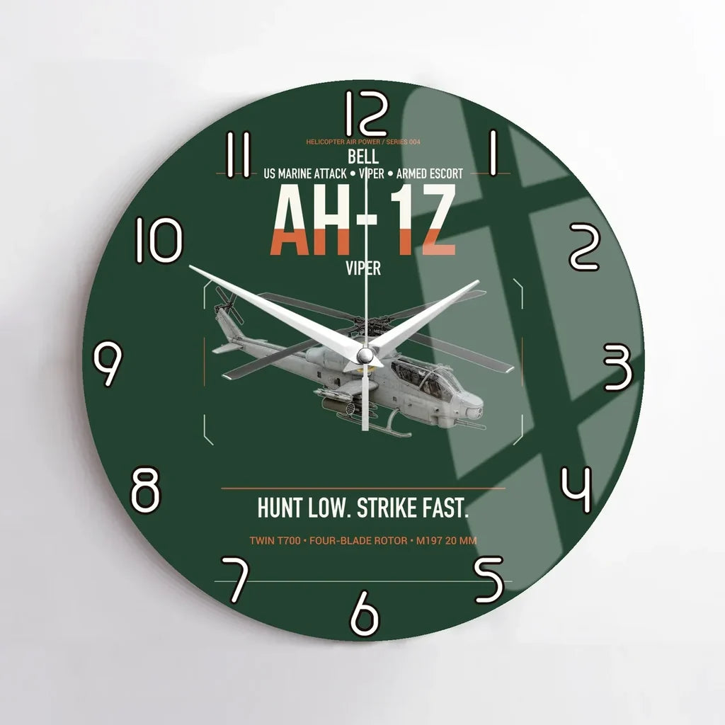 Bell AH-1Z Viper design on dark green no frame wall clock