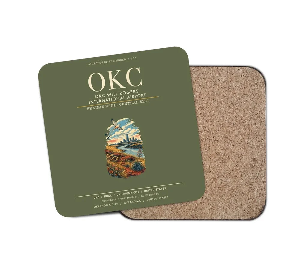 OKC Will Rogers International Airport (OKC) design on green army 1 piece coaster
