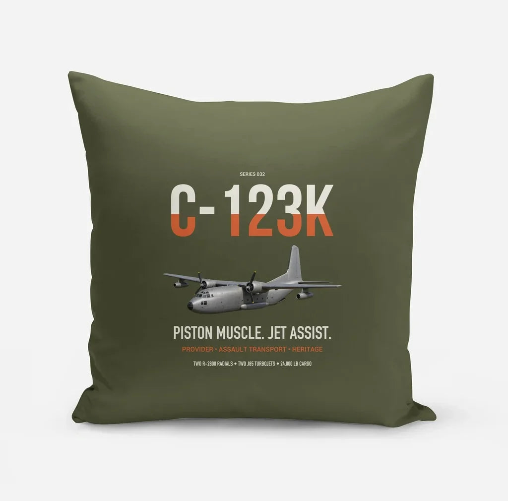 C-123K Provider design on green army pillow