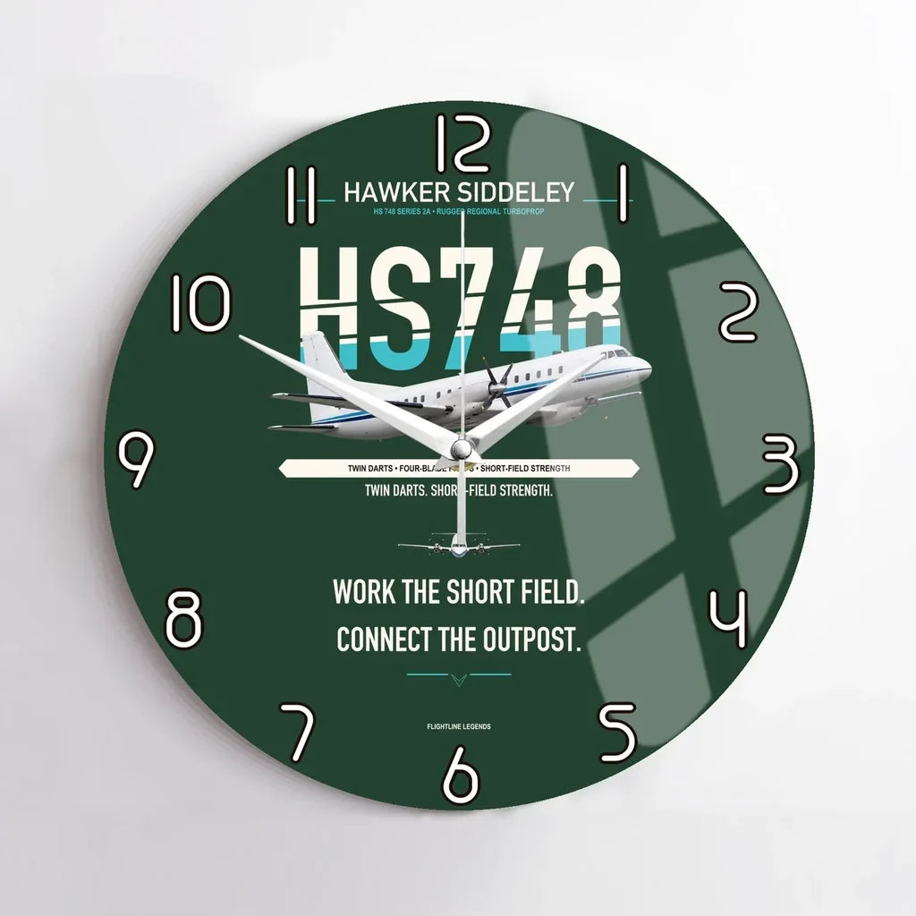 Hawker Siddeley HS 748 Series 2A design on dark green no frame wall clock