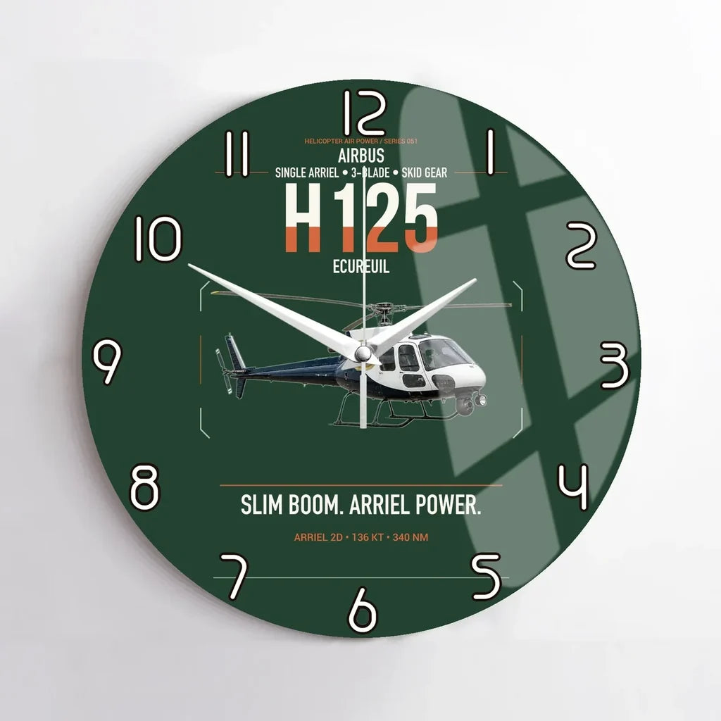 Airbus H125 design on dark green no frame wall clock