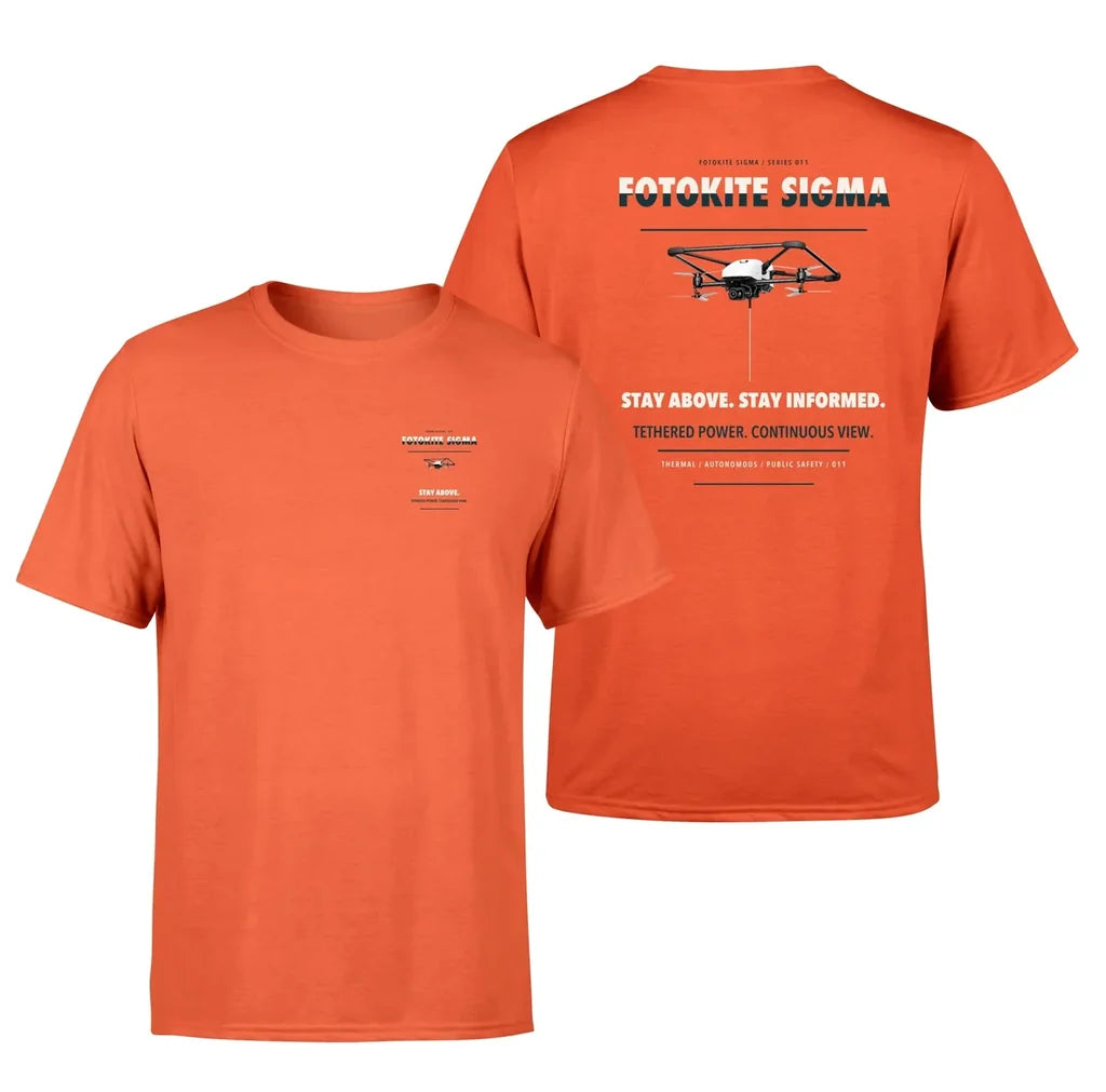 Fotokite Sigma design on orange t shirt