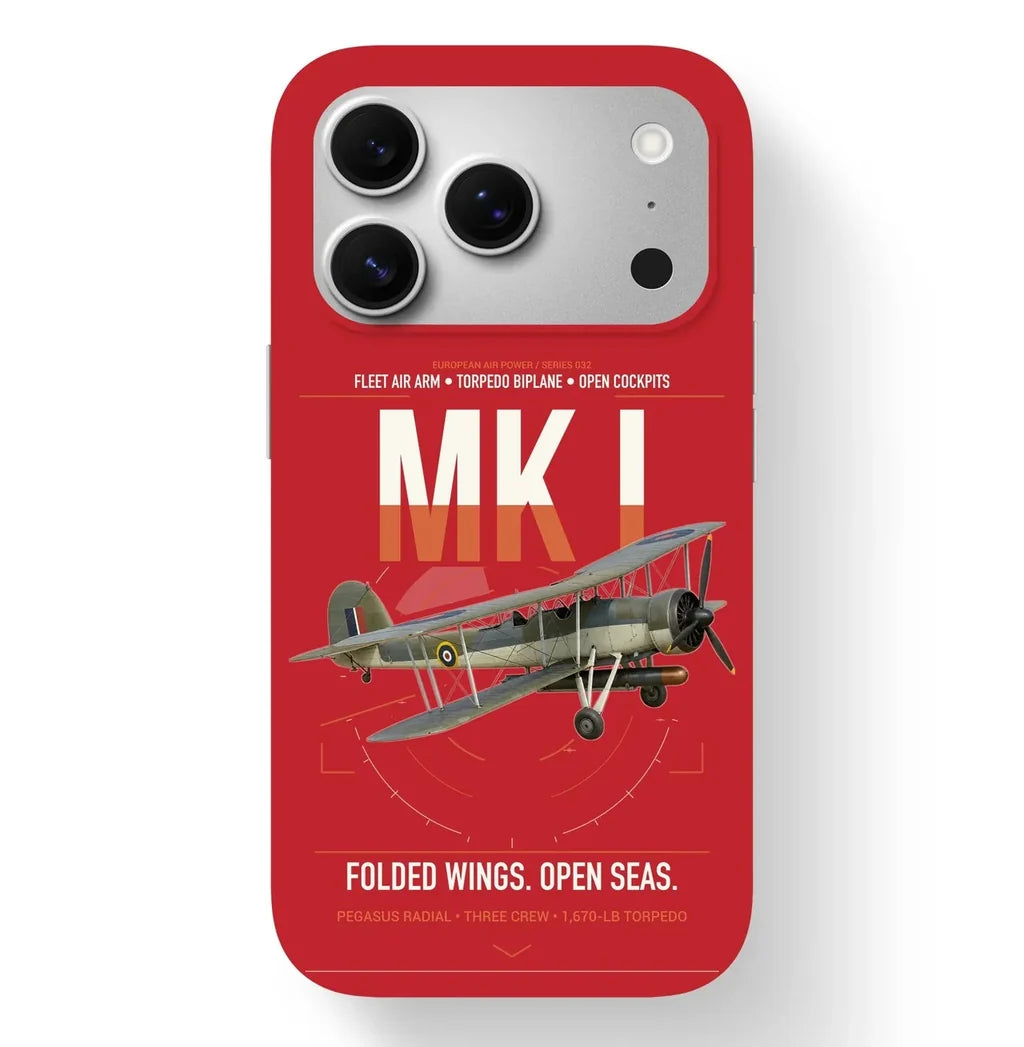 Fairey Swordfish Mk I design on red magsafe iphone case, for iPhone 17 Pro