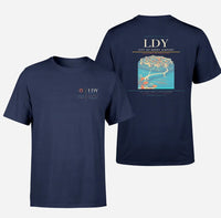 Thumbnail for City of Derry Airport (LDY) design printed on navy blue double-side t-shirt