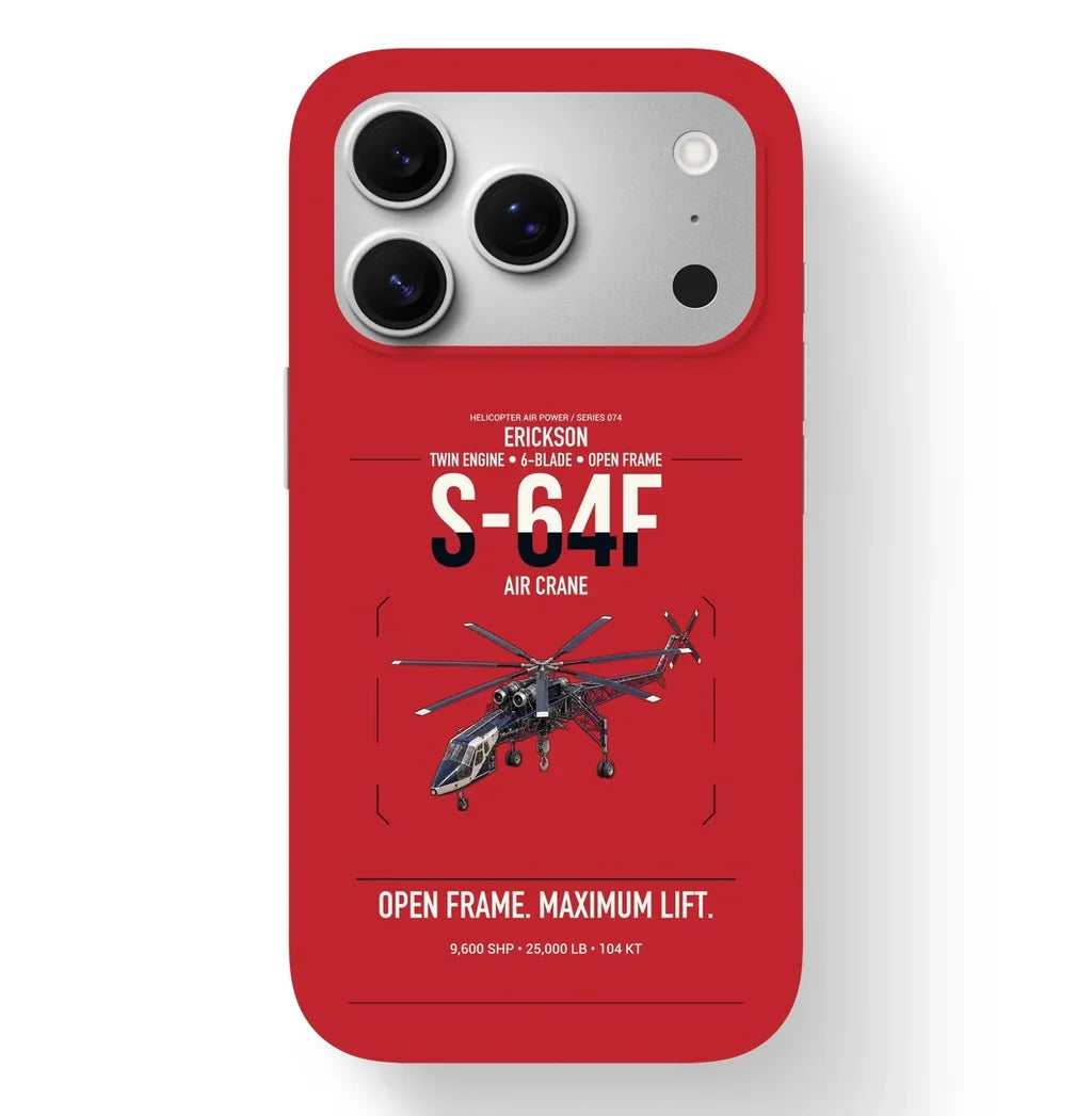 Erickson S-64F Air Crane design on red magsafe iphone case, for iPhone 17 Pro