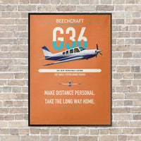 Thumbnail for Beechcraft Bonanza G36 vertical canvas print - framed - orange background