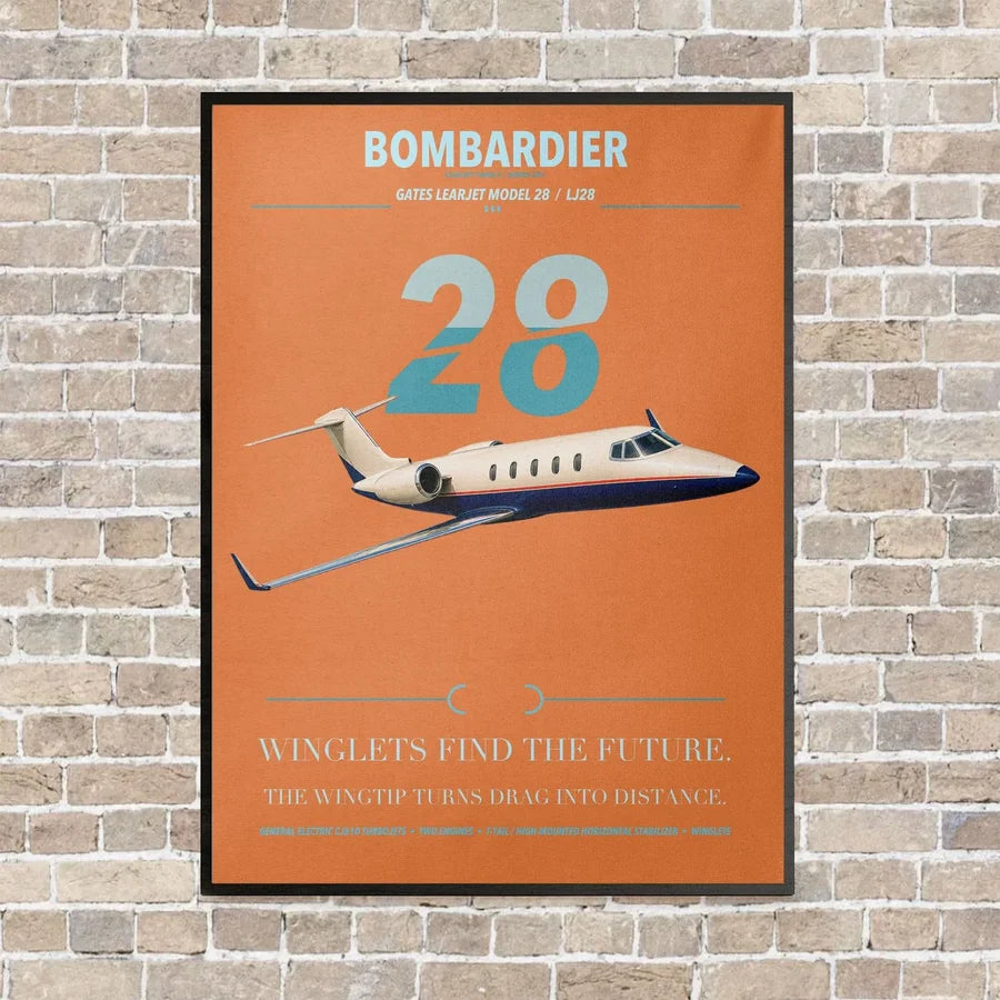 Bombardier Learjet 28 vertical canvas print - framed - orange background