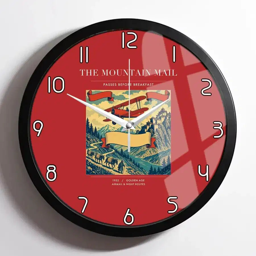 VINTAGE G4038 - The Mountain Mail - Designed Wall Clocks design on red framed