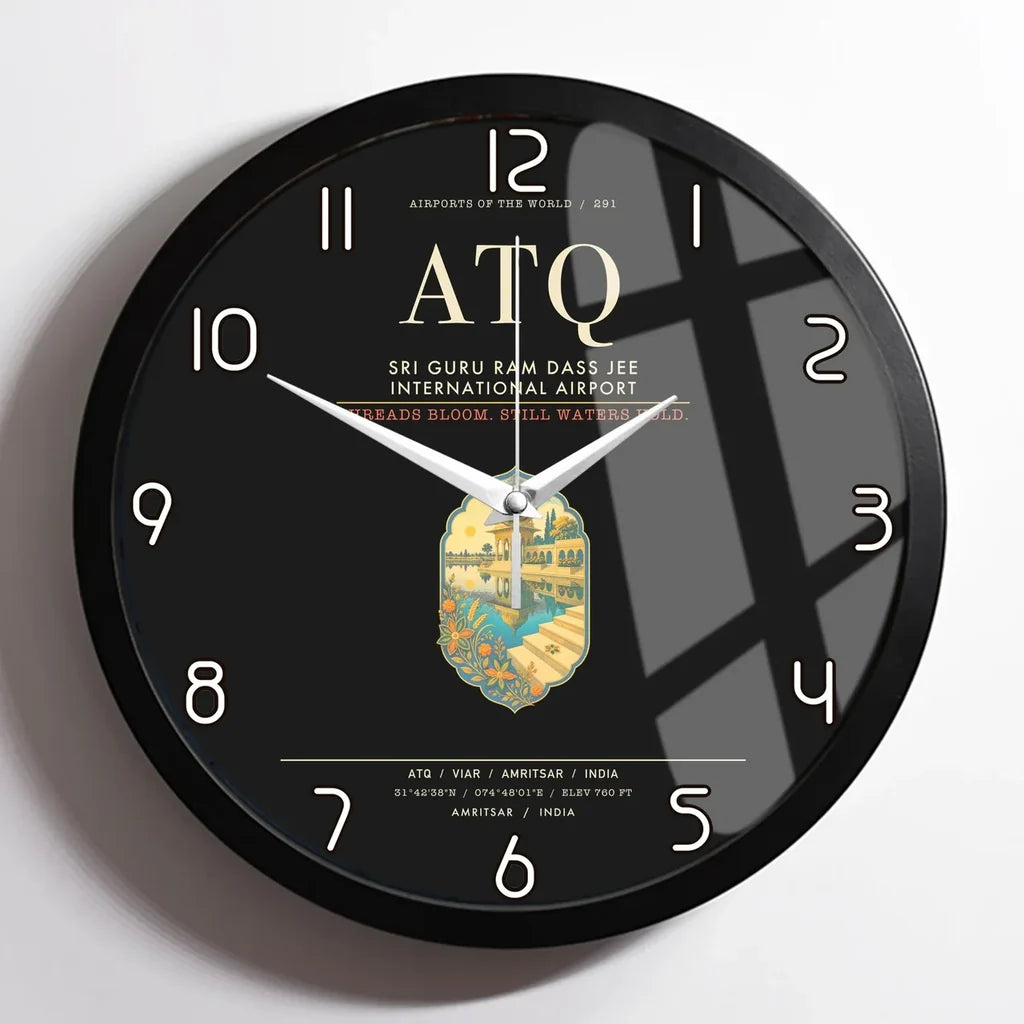Sri Guru Ram Dass Jee International Airport Amritsar ATQ Wall-Clock Framed - Black