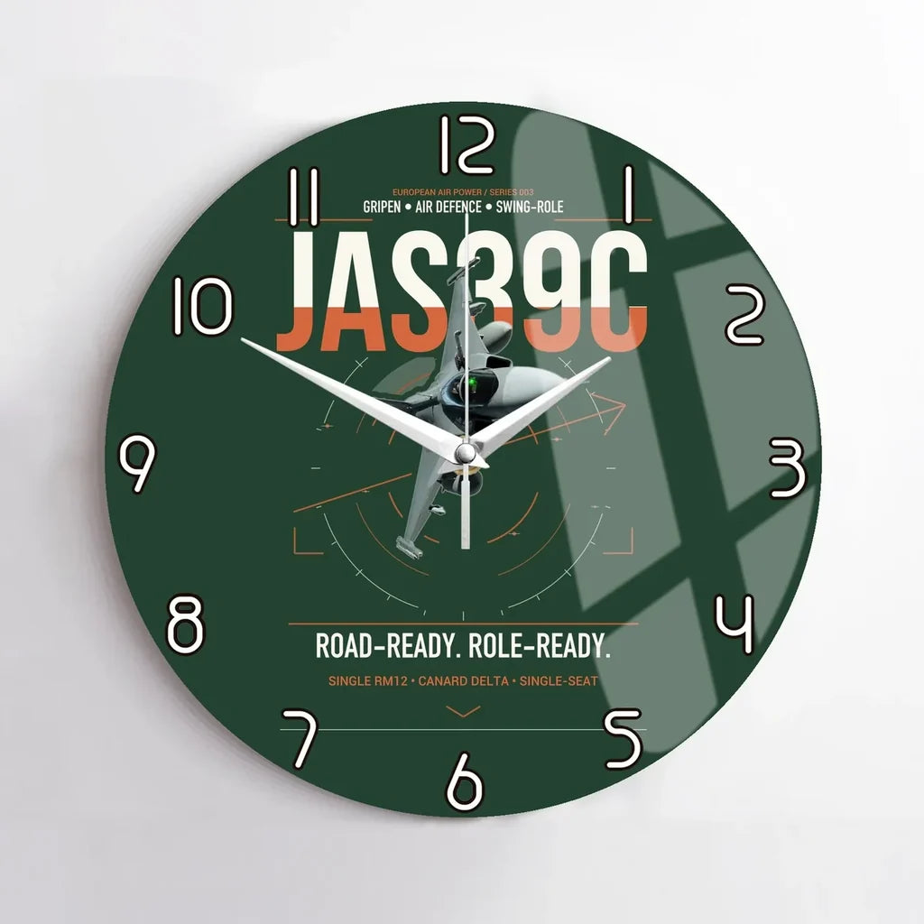 Saab JAS 39C Gripen design on dark green no frame wall clock