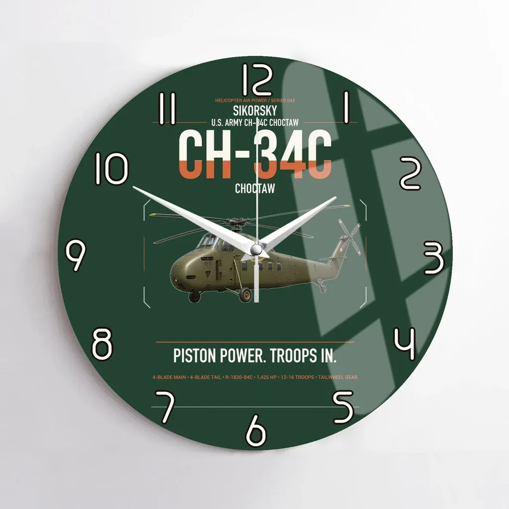 Sikorsky CH-34C Choctaw design on dark green no frame wall clock