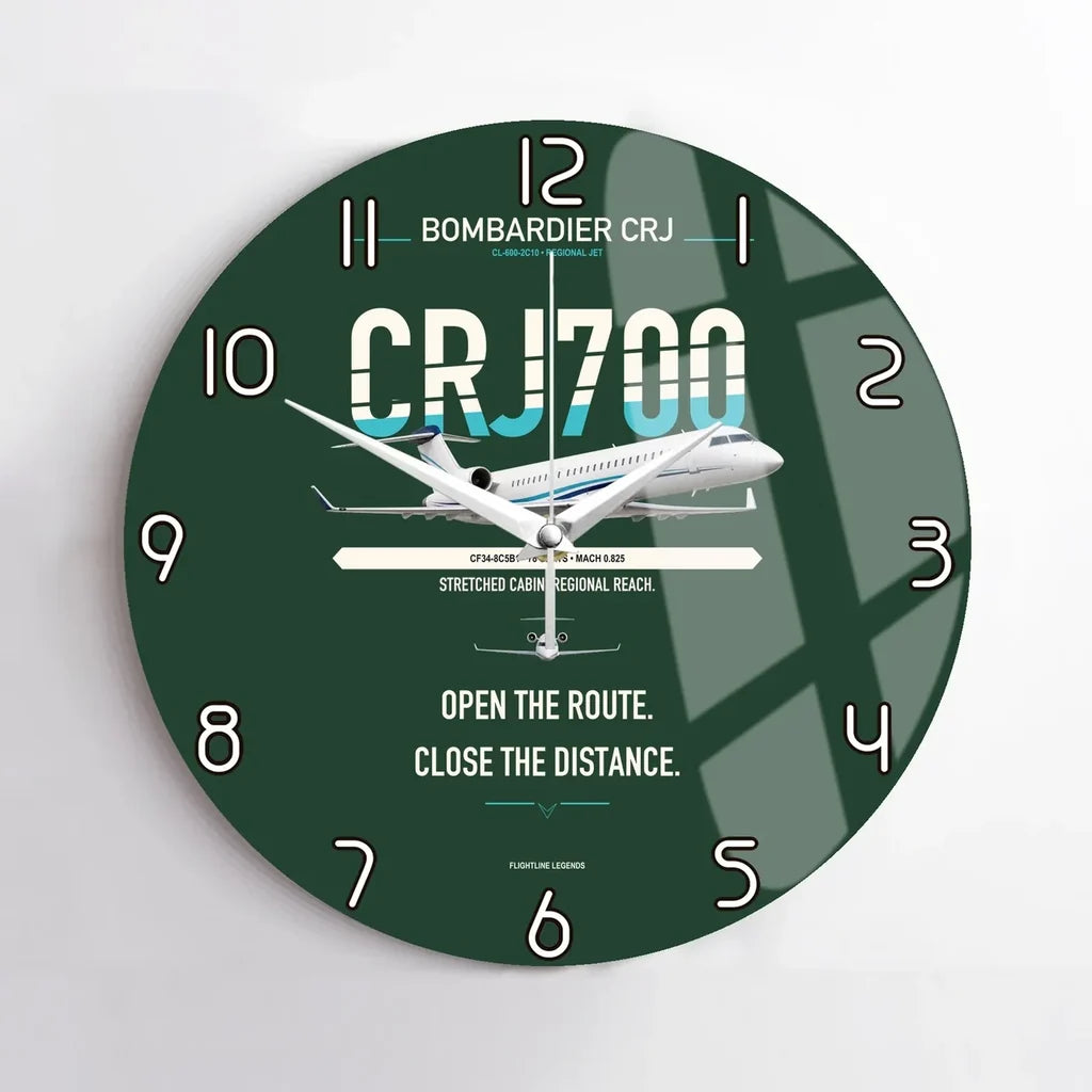 Bombardier CRJ700 design on dark green no frame wall clock