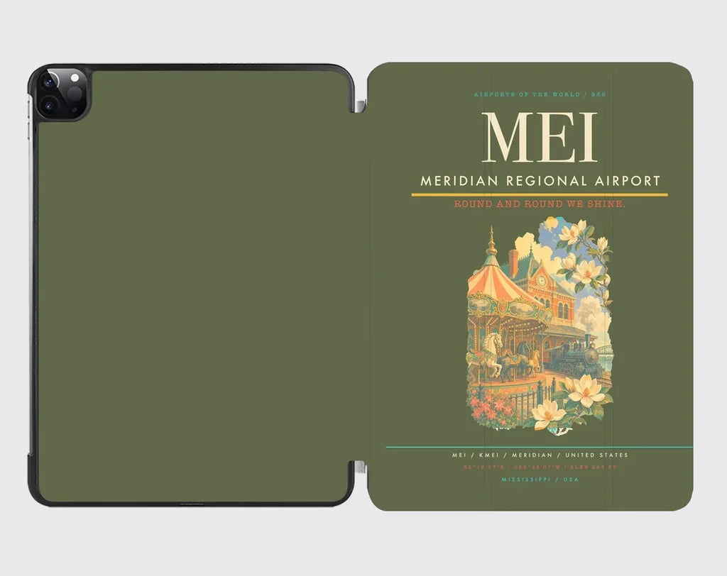 Meridian Regional Airport (MEI) design on green army ipad tablet case