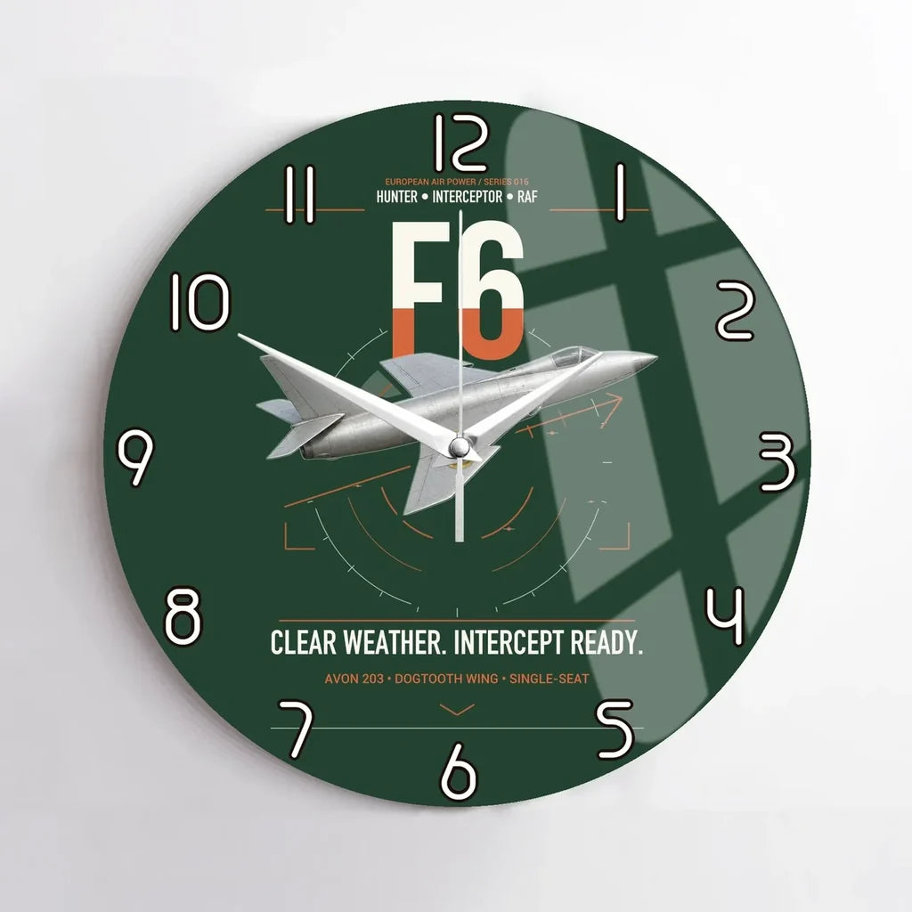 Hawker Hunter F6 design on dark green no frame wall clock